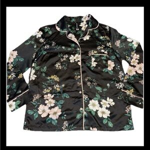 Adore Me Floral Black Satin Pajama Set Long Sleeve Large